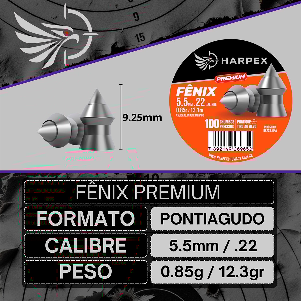 Chumbinho Fênix Premium 5.5mm 100 Unidades - Harpex - Tubarão Center