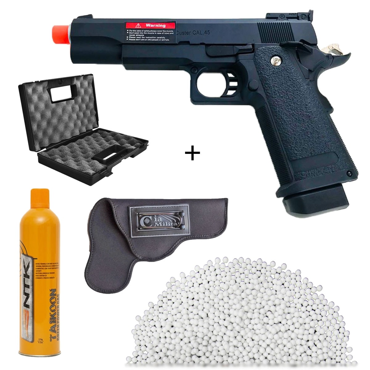 Pistola Airsoft GBB 1911 Custer - TAG + Esfera 0,12 + Green Gás +